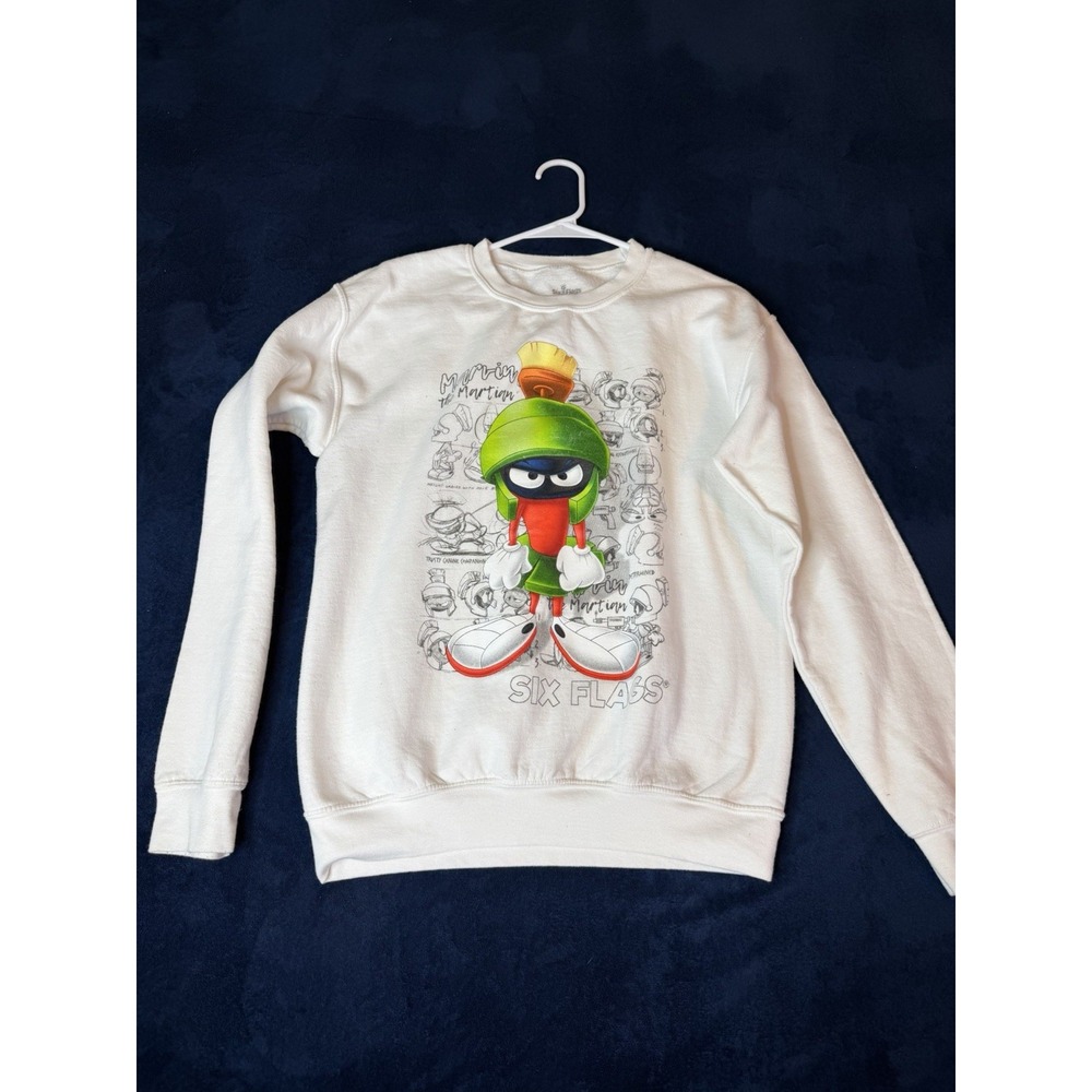 Six Flags Looney Tunes Marvin The Martian Crewneck Sweatshirt Adult Small White